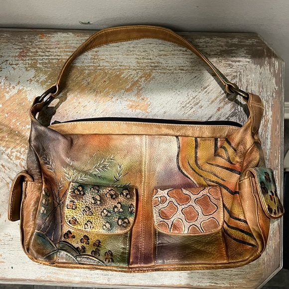Anuschka Leather Print Artistic Hand painted Shoulder Bag - Picture 6 of 12
